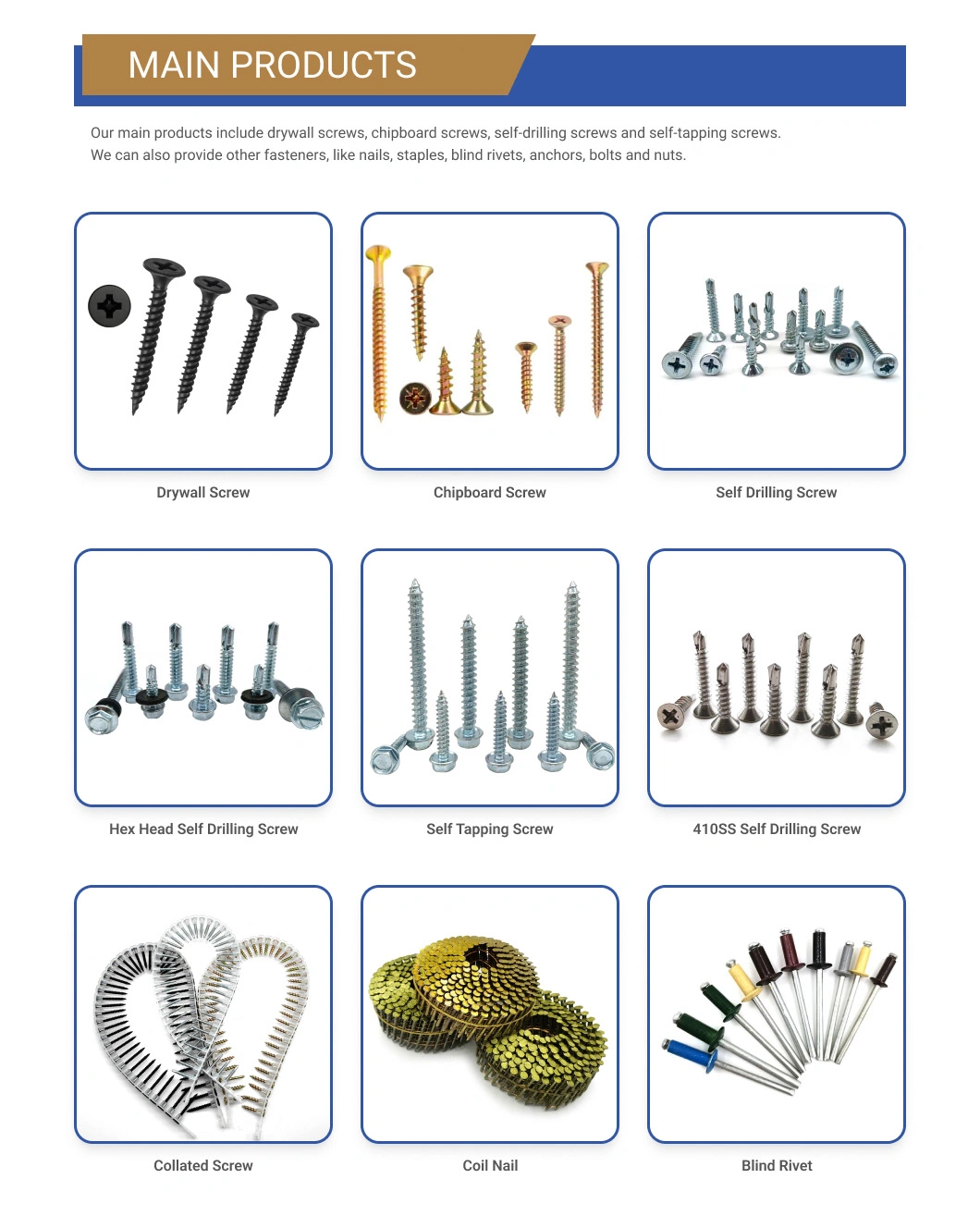 China Wholesale Manufacturer Good Quality Chipboard Screw/Wood Screw/Self Tapping Screw/Self Drilling Screw/Drywall Screw